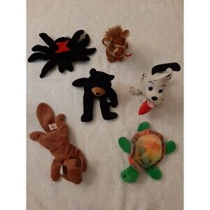 Lot of 6 Assorted Plush Plushies I love you Dalmation Giraffe Bear Turtle Spider